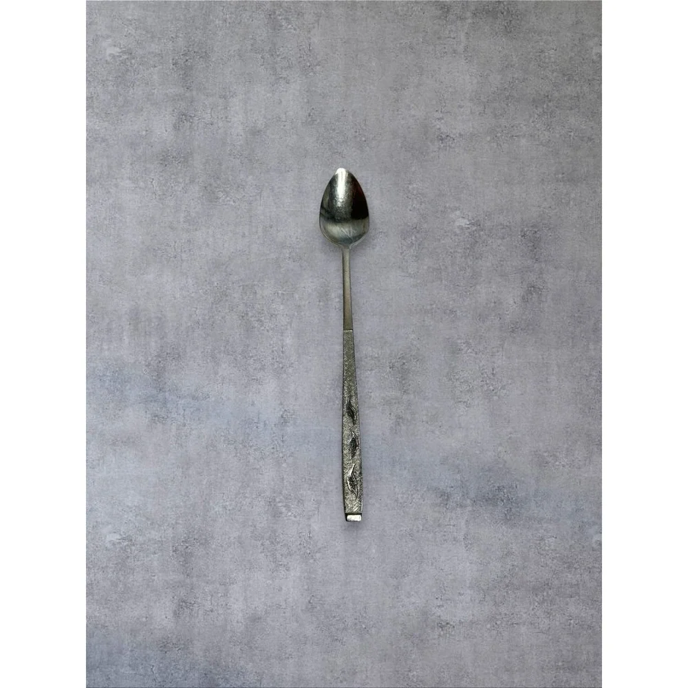 Carlton Iced Tea Spoon 7.5in Silver Tone MCM Textured Leaf Korea Stainless